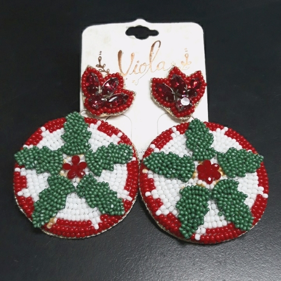 Christmas Seed Bead Earrings NEW - Picture 2 of 8
